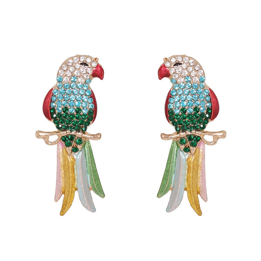 Retro Full Diamond Colorful Cute Animal Bird Earrings