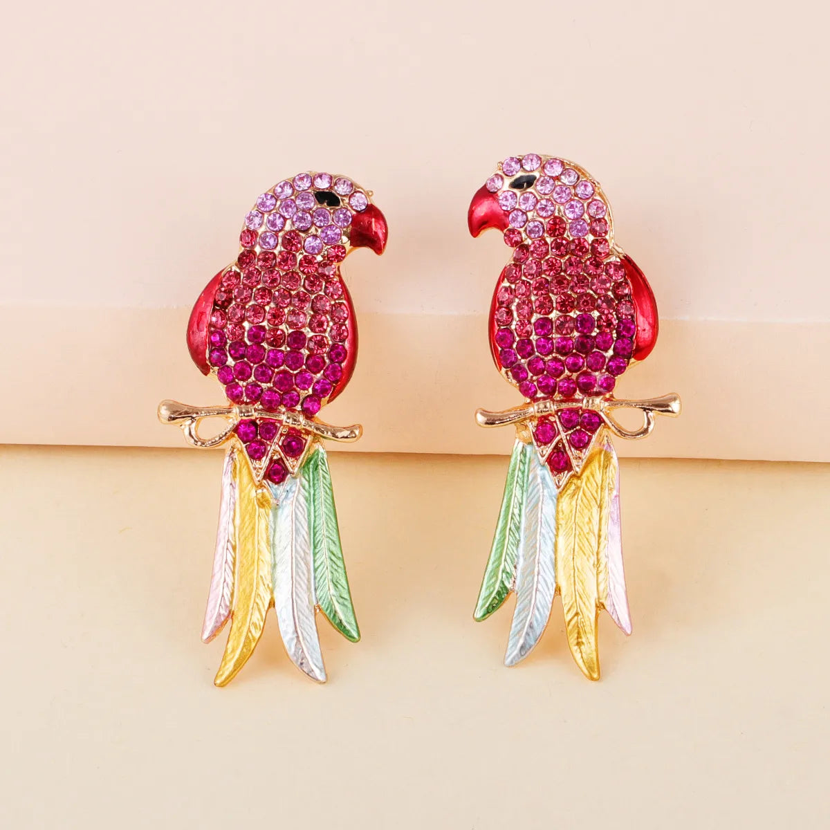 Retro Full Diamond Colorful Cute Animal Bird Earrings