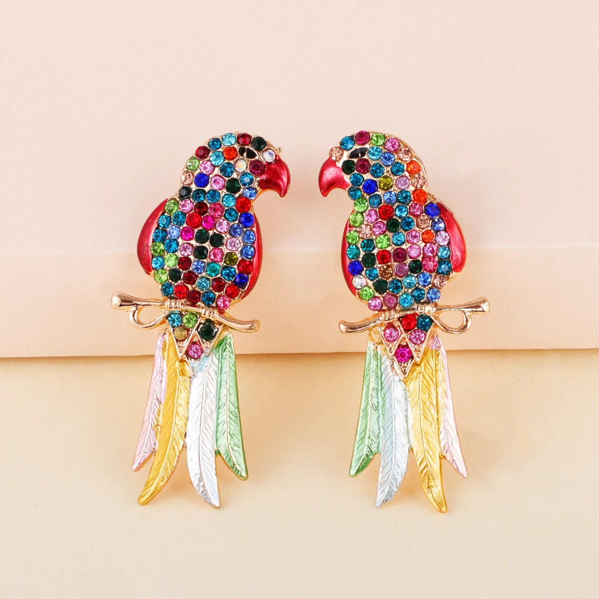 Retro Full Diamond Colorful Cute Animal Bird Earrings