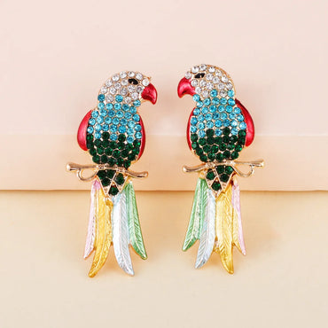 Retro Full Diamond Colorful Cute Animal Bird Earrings