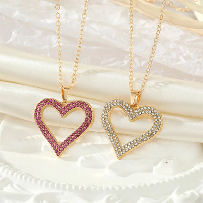 Retro Full Rhinestone Hollow Heart Geometric Heart Necklace Wholesale