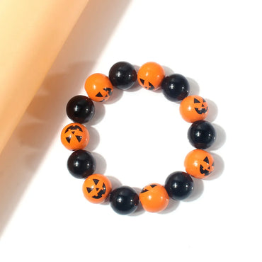 Retro Funny Halloween Pattern Pumpkin Wood Beaded Halloween Women'S Bracelets Necklace