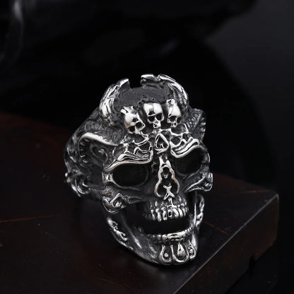 Retro Funny Punk Mask Skull 304 Stainless Steel Polishing Halloween Men'S Wide Band Rings