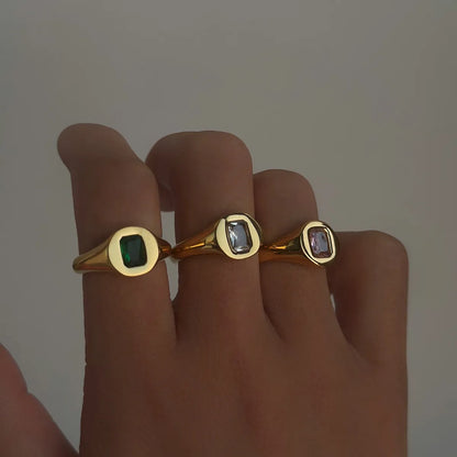 Retro Geometric Metal Plating Inlay Zircon 18k Gold Plated Women's Rings