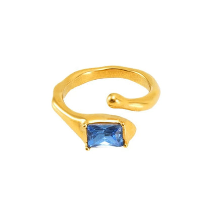 Retro Geometric 304 Stainless Steel 18K Gold Plated Zircon Open Rings In Bulk