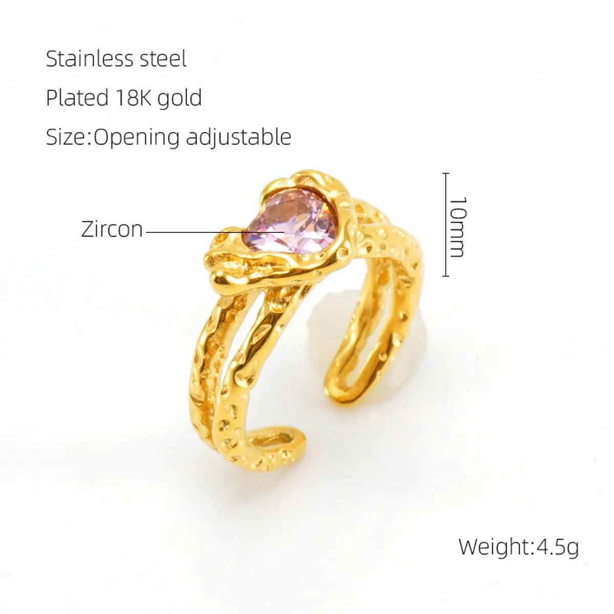 Retro Geometric 304 Stainless Steel 18K Gold Plated Zircon Open Rings In Bulk