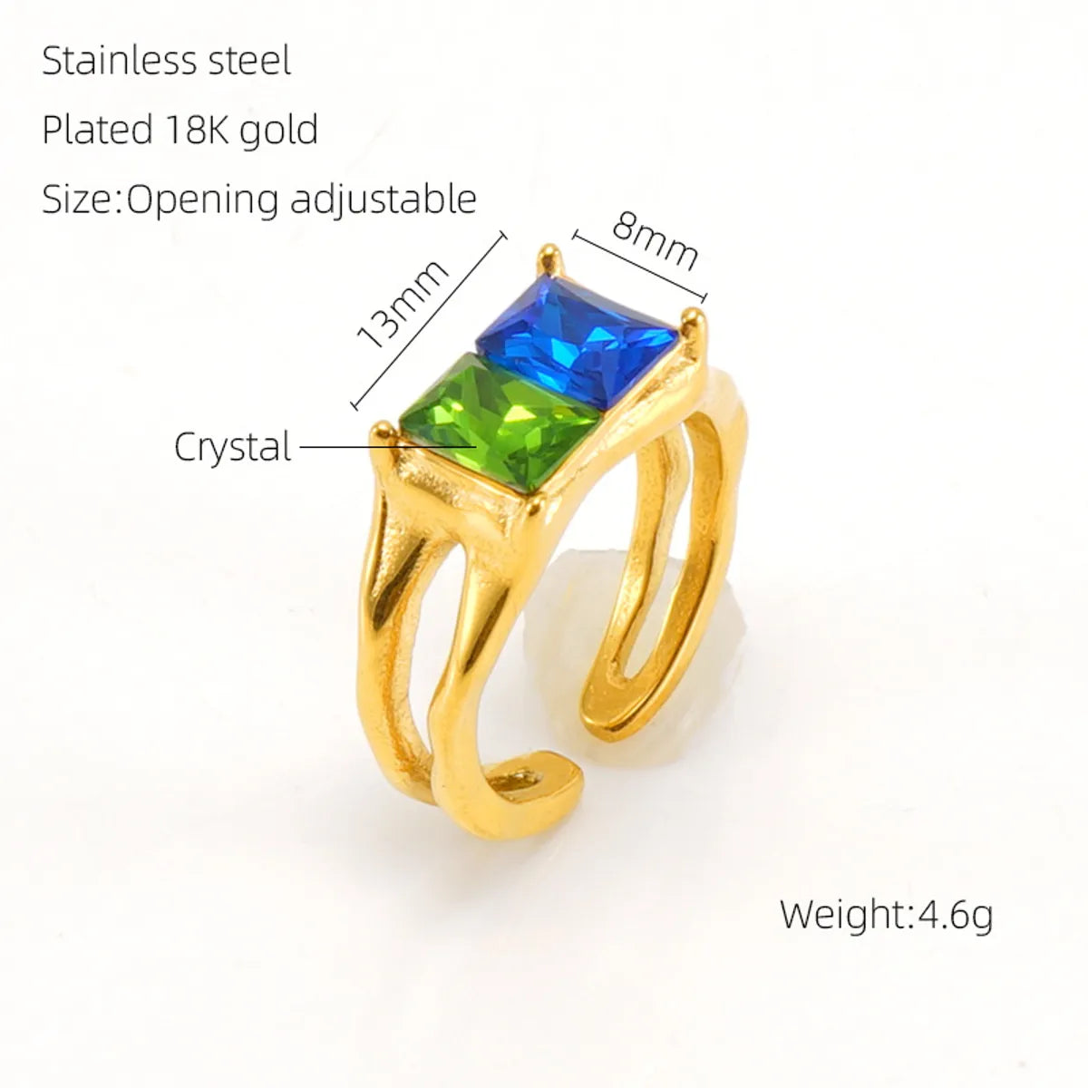 Retro Geometric 304 Stainless Steel 18K Gold Plated Zircon Open Rings In Bulk