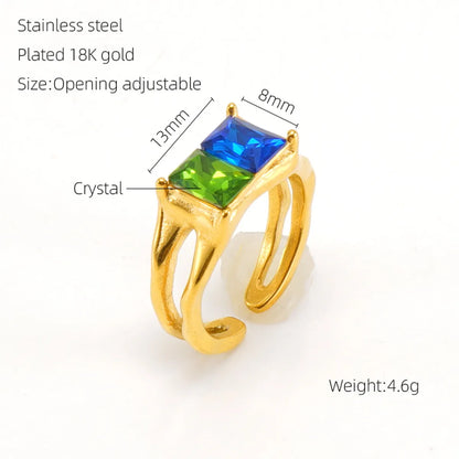 Retro Geometric 304 Stainless Steel 18K Gold Plated Zircon Open Rings In Bulk