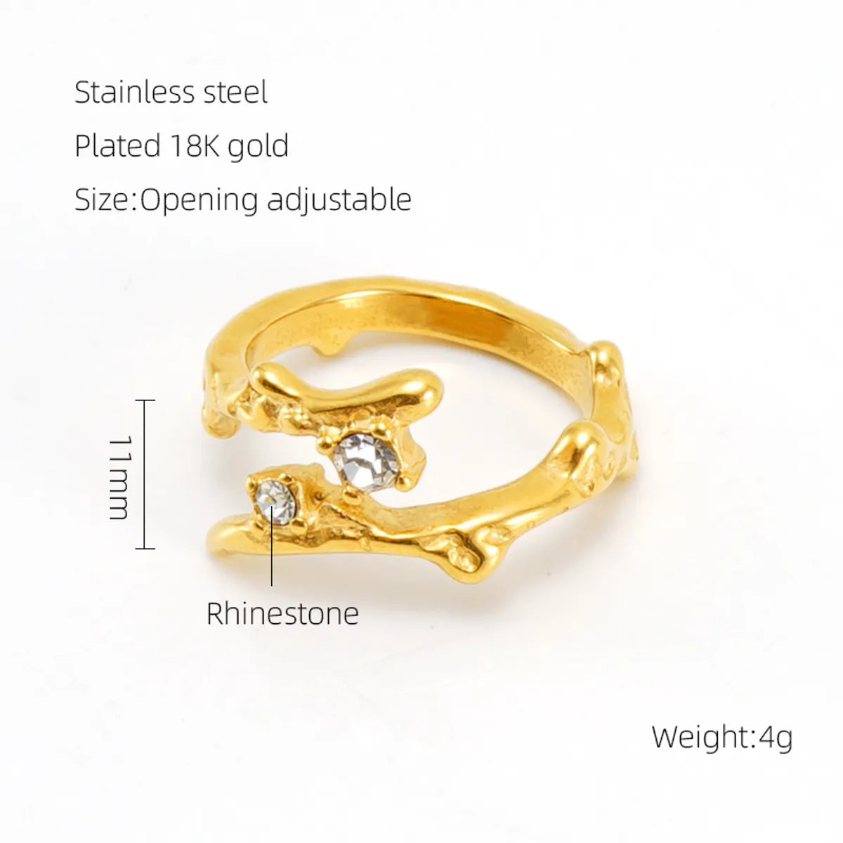 Retro Geometric 304 Stainless Steel 18K Gold Plated Zircon Open Rings In Bulk