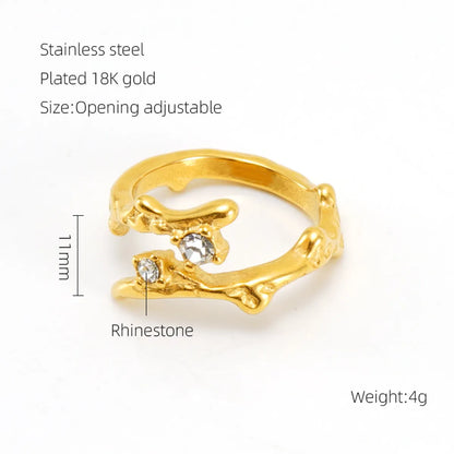 Retro Geometric 304 Stainless Steel 18K Gold Plated Zircon Open Rings In Bulk