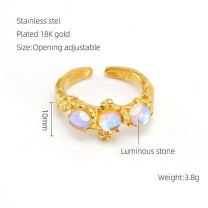 Retro Geometric 304 Stainless Steel 18K Gold Plated Zircon Open Rings In Bulk