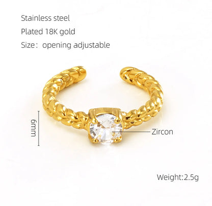 Retro Geometric 304 Stainless Steel 18K Gold Plated Zircon Open Rings In Bulk