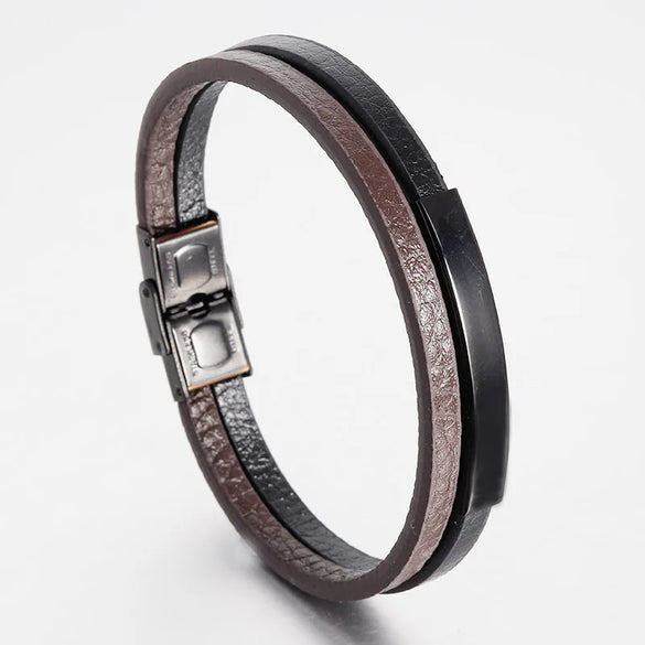 Retro Geometric 316L Stainless Steel  Leather Men'S Wristband Men Cord & Leather Bracelets