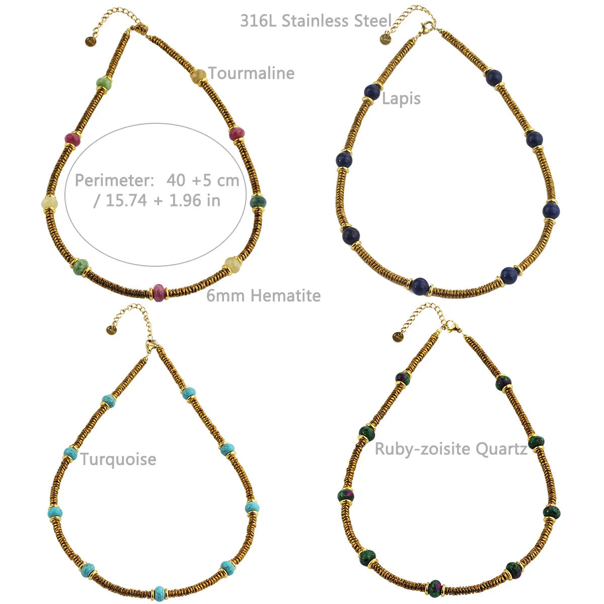 Retro Geometric 316L Stainless Steel  Natural Stone Necklace In Bulk