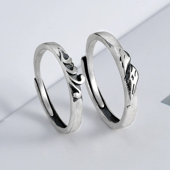 Retro Geometric Adjustable Couple Ring In S925 Sterling Silver With Brushed Finish Opening Band Jewelry