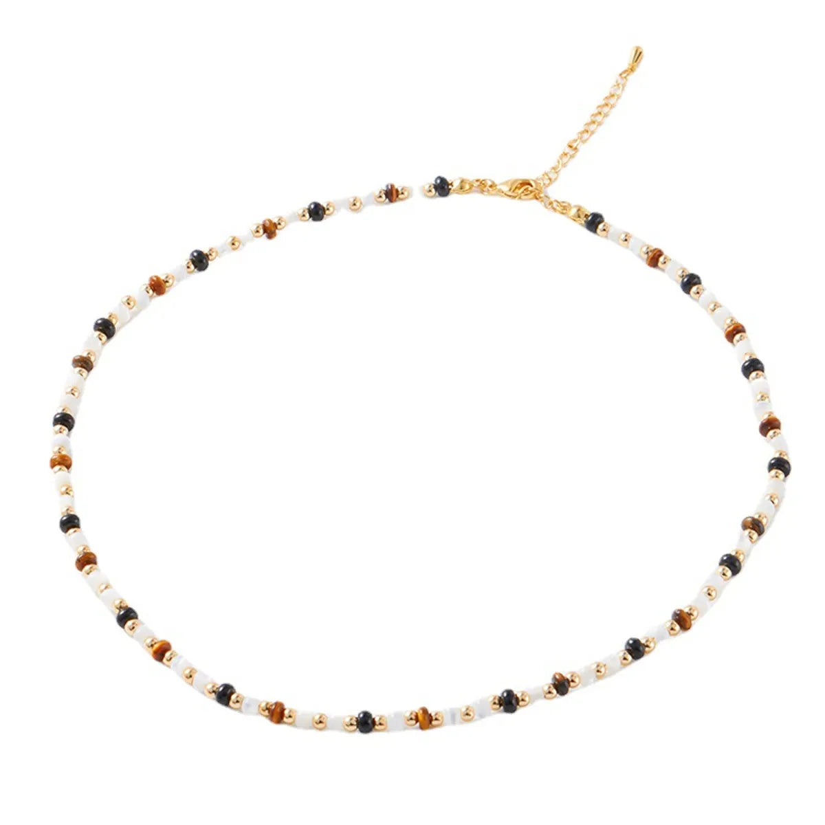 Retro Geometric Agate Tiger Eye Plating 18k Gold Plated Necklace