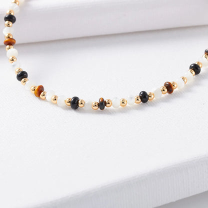 Retro Geometric Agate Tiger Eye Plating 18k Gold Plated Necklace