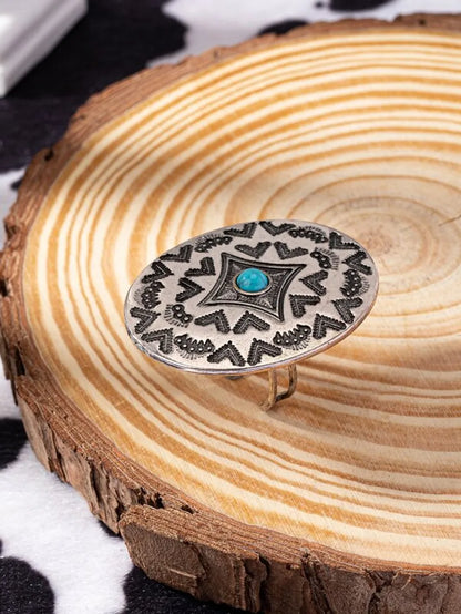 Retro Geometric Alloy Inlay Turquoise Women's Open Rings