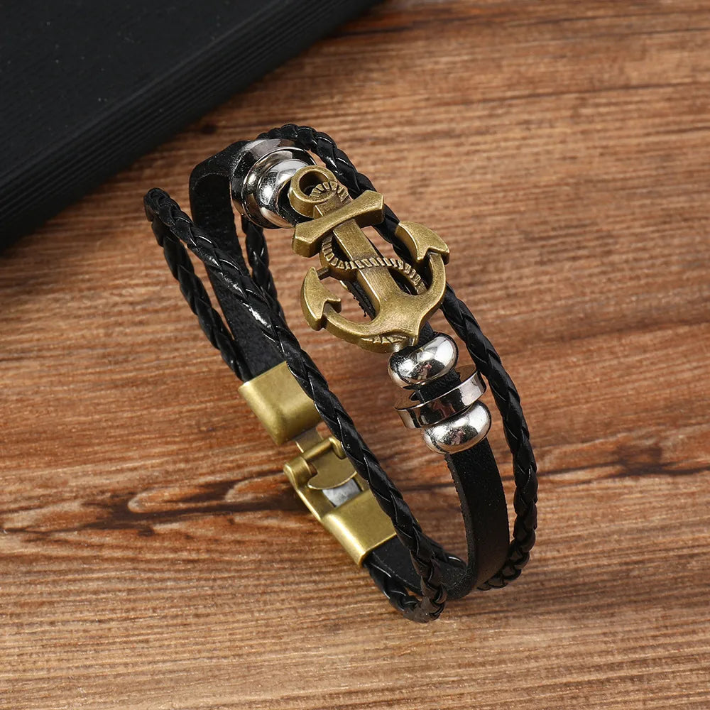 Retro Geometric Alloy Leather Men'S Bracelets