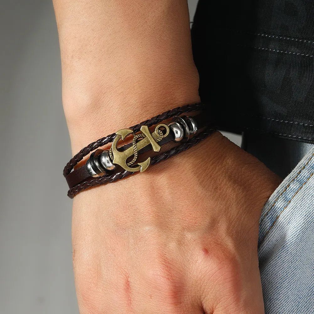 Retro Geometric Alloy Leather Men'S Bracelets