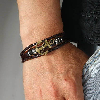 Retro Geometric Alloy Leather Men'S Bracelets