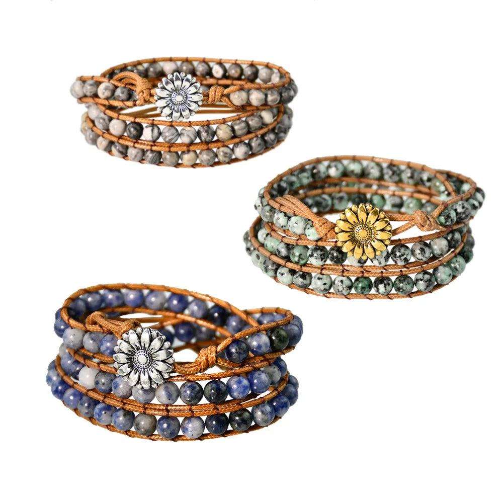 Retro Geometric Alloy Natural Stone Rope Wholesale Bracelets