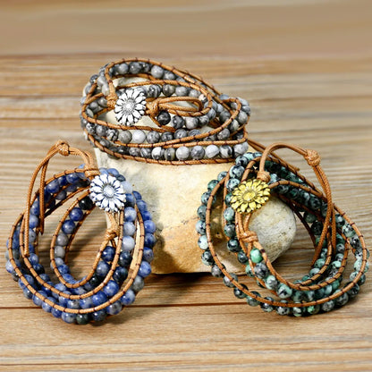 Retro Geometric Alloy Natural Stone Rope Wholesale Bracelets