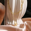 Retro Geometric Alloy Oval Pendant Double Layer Necklace For Women Electroplated O Chain Fashion Jewelry