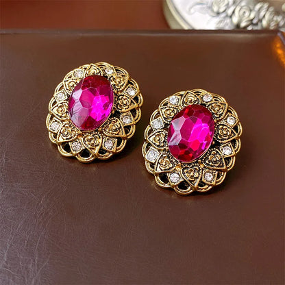 Retro Geometric Alloy Plating Inlay Rhinestones Women'S Ear Studs