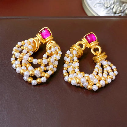 Retro Geometric Alloy Plating Inlay Rhinestones Women'S Ear Studs