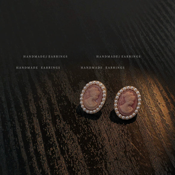 Retro Geometric Alloy Portrait Pearl Earrings For Women Elegant High End Small Statement Earrings