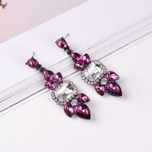 1 Pair Retro Geometric Inlay Alloy Resin Artificial Crystal Drop Earrings