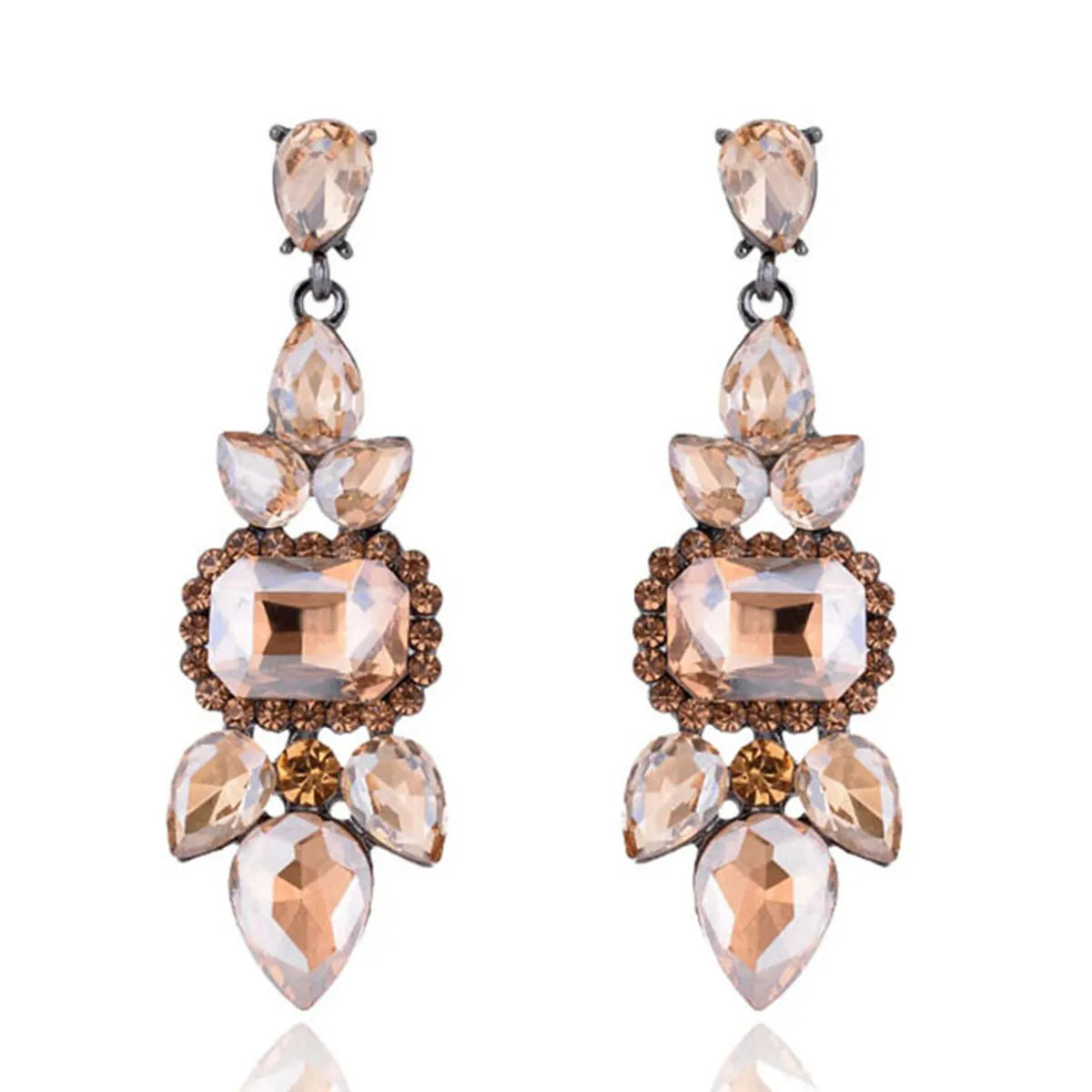 1 Pair Retro Geometric Inlay Alloy Resin Artificial Crystal Drop Earrings