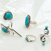 Retro Geometric Alloy Ring Set With Turquoise Inlays Carved Patterns And Polished Electroplated Finish For Unisex Fashion Accessories