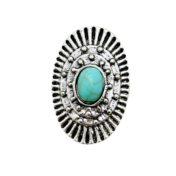 Retro Geometric Alloy Ring Set With Turquoise Inlays Carved Patterns And Polished Electroplated Finish For Unisex Fashion Accessories