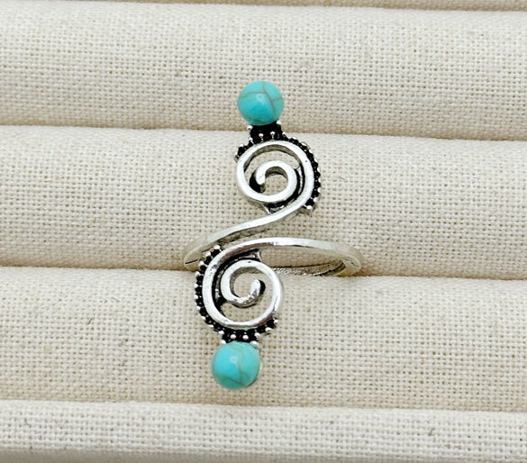 Retro Geometric Alloy Ring Set With Turquoise Inlays Carved Patterns And Polished Electroplated Finish For Unisex Fashion Accessories