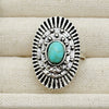 Retro Geometric Alloy Ring Set With Turquoise Inlays Carved Patterns And Polished Electroplated Finish For Unisex Fashion Accessories