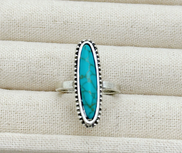 Retro Geometric Alloy Ring Set With Turquoise Inlays Carved Patterns And Polished Electroplated Finish For Unisex Fashion Accessories