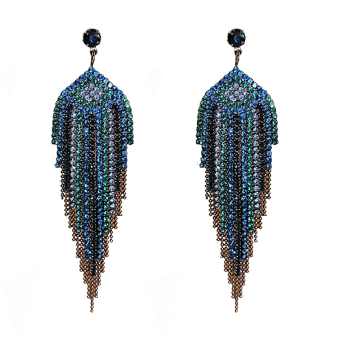 1 Pair Retro Geometric Tassel Inlay Alloy Rhinestones Drop Earrings