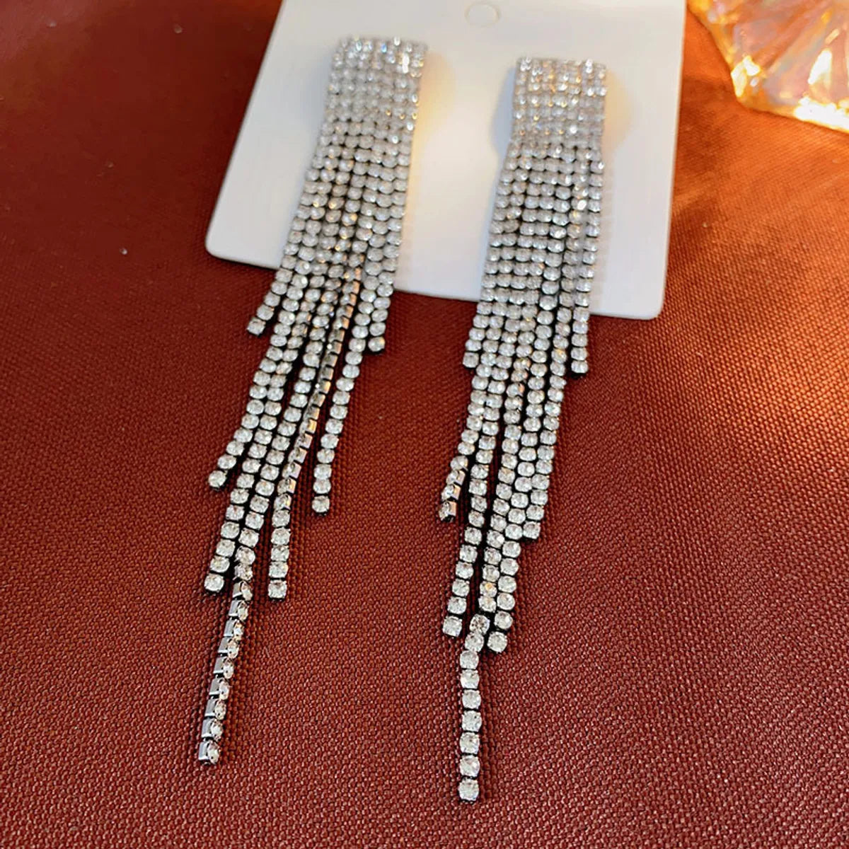 1 Pair Retro Geometric Tassel Inlay Alloy Rhinestones Drop Earrings