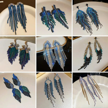 1 Pair Retro Geometric Tassel Inlay Alloy Rhinestones Drop Earrings