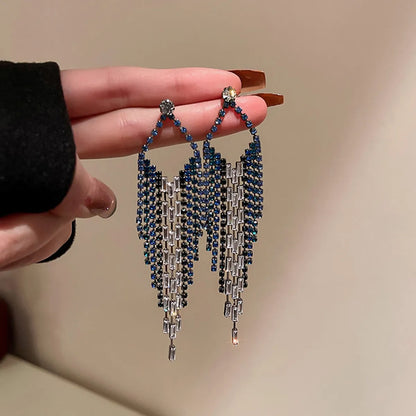 1 Pair Retro Geometric Tassel Inlay Alloy Rhinestones Drop Earrings