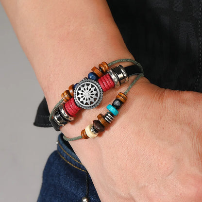 Retro Geometric Alloy Wooden Beads Cowhide Handmade Unisex Bracelets