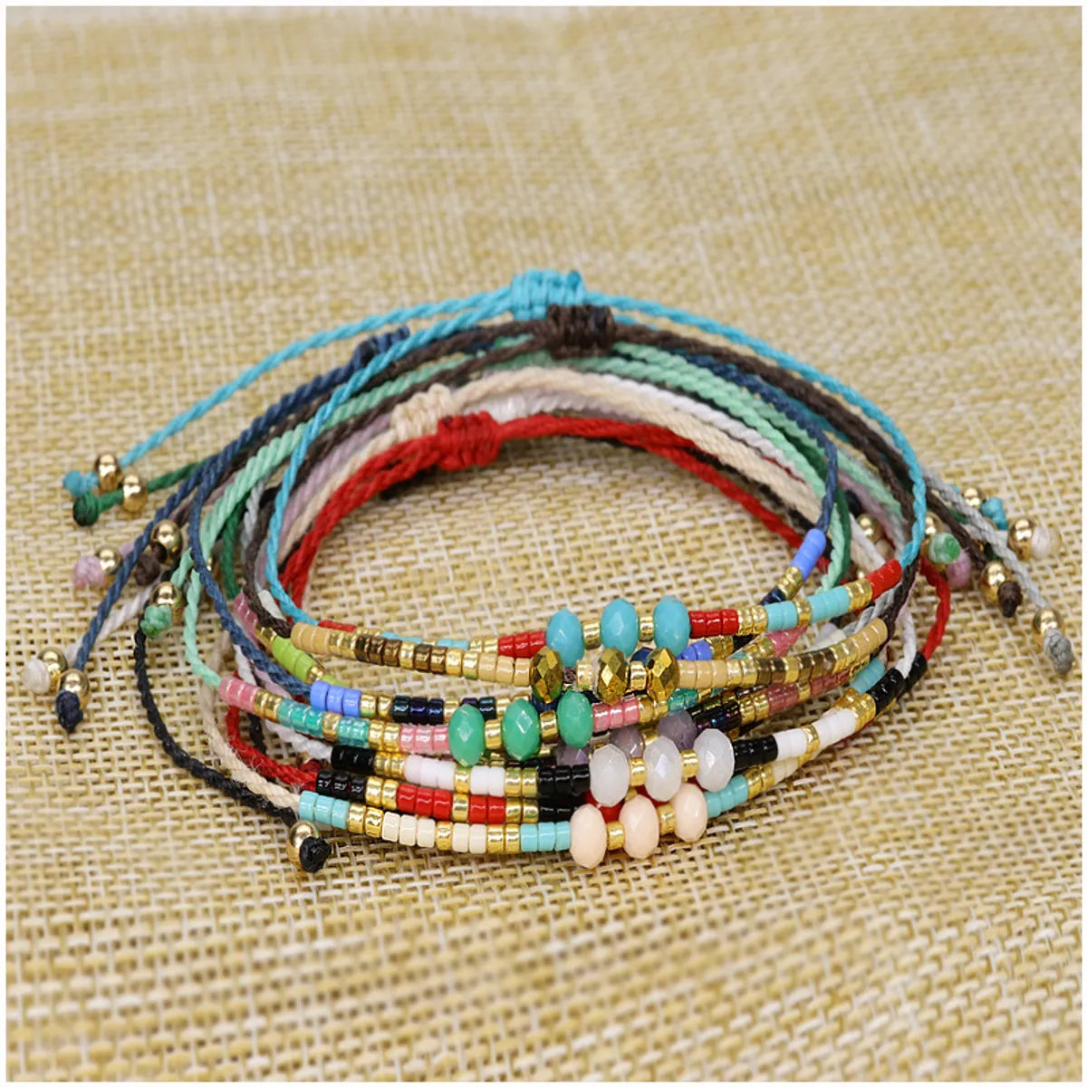 Retro Geometric Artificial Crystal Seed Bead Rope Women'S Drawstring Bracelets