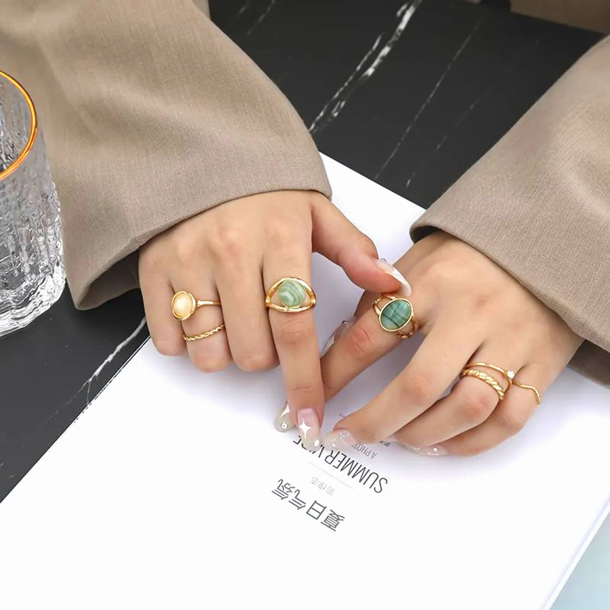 Retro Geometric Artificial Gemstones Alloy Wholesale Rings