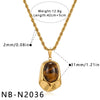 Retro Geometric Asymmetrical Stainless Steel Necklace With Tiger's Eye Stone And Vacuum Plated Finish For Women