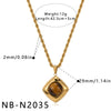 Retro Geometric Asymmetrical Stainless Steel Necklace With Tiger's Eye Stone And Vacuum Plated Finish For Women