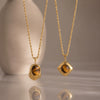 Retro Geometric Asymmetrical Stainless Steel Necklace With Tiger's Eye Stone And Vacuum Plated Finish For Women