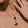 Retro Geometric Asymmetrical Stainless Steel Necklace With Tiger's Eye Stone And Vacuum Plated Finish For Women