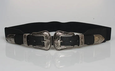 Retro Geometric Carved Double-Headed Buckle Elastic Belt Wholesale Nihaojewelry